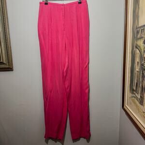 Vtg 90s Canvasbacks Hot Pink Crinkle Wide Leg Pants High Rise Trousers Size 6
